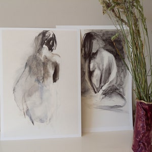 Set of Charcoal Sketches Woman Art Set of Black And White Woman Prints handmade Alina Louka Art