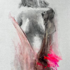 Bella donna, arte murale, donna sensuale, arte murale originale, arte astratta rosa neon, schizzo di body art femminile, arte di Alina Louka