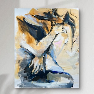 Man Woman Sensual Painting Abstract Lovers Art Blue Orange Couple Sketch Alina Louka Art