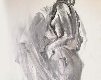 Original Woman Drawing Charcoal Art Sketch Female Figure Large Sketch 27.5x39 inches Alina Louka Art