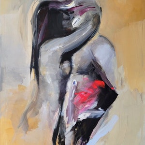 Couple Art Print Lovers Embrace Male Female Abstract Art Sensual Lovers Art Deep Purple Neon Pink Art handmade Alina Louka Art
