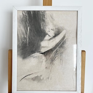 Charcoal Wall Art Framed Woman Wall Art Original Woman Wall Art Gift For Her Sensual Woman Drawing Alina Louka Art