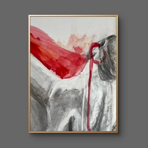 Frau Zeichnung Rot Art Kohlestift Frau Skizze 30x40 cm handgemacht Alina Louka Kunst