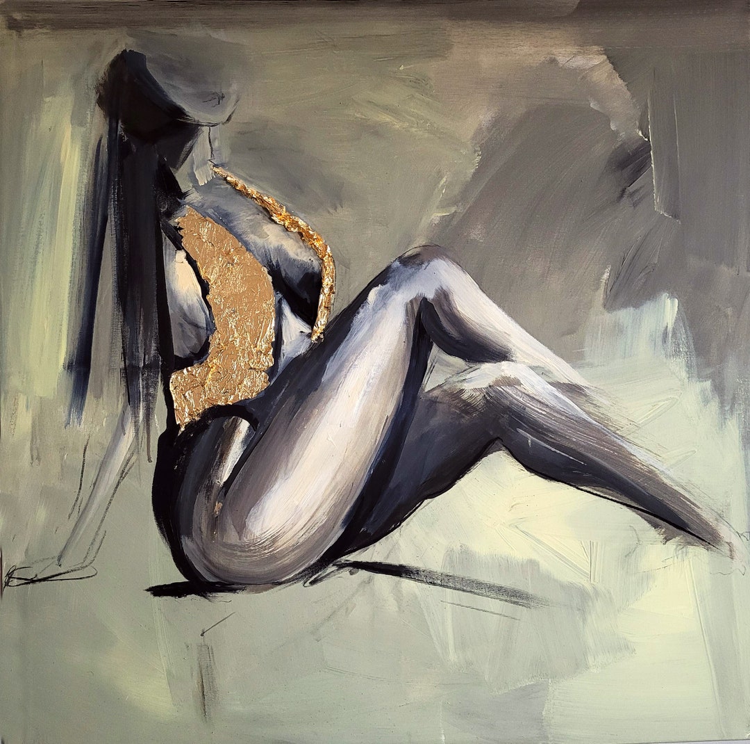 Original Female Painting On Canvas Golden Olive Khaki Sexual Woman Art original-female-painting-on-canvas-golden-olive-khaki-sexual-woman-art