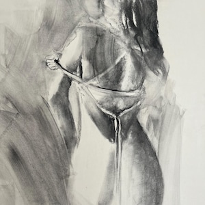 Charcoal Woman Drawing Large Format Woman Sketch In Charcoal Sensual Female Figure Art 27.5x39 inches Alina Louka Art