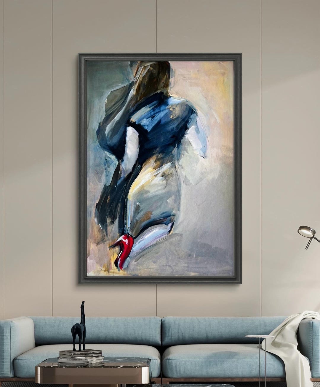 Man Woman Art Sexy Couple Painting Lovers Wall Art Blue Beige Wall Art ...