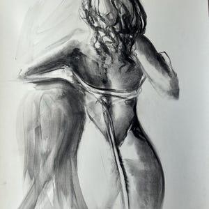 Original Woman Charcoal Drawing Charcoal Woman Art Charcoal Woman Original Art Sketch 27.5x39 inches Alina Louka Art
