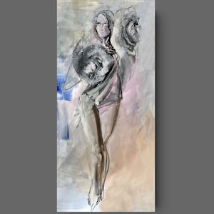 Handmade Romantic Woman Painting, Charcoal & Acrylic on Canvas (130 x 60 cm)