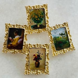 Handcrafted Gold Picture Frame Statement Earrings, Vintage Earrings, Cottagecore Earrings