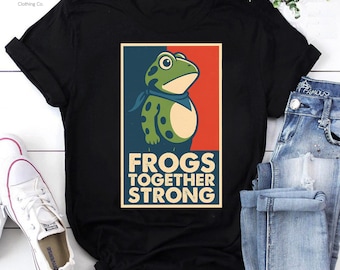 Camiseta "Frogs Together Strong": divertida camiseta retro con estampado de rana, adorable anfibio unisex, regalo para amantes de las ranas, camiseta con memes de animales.