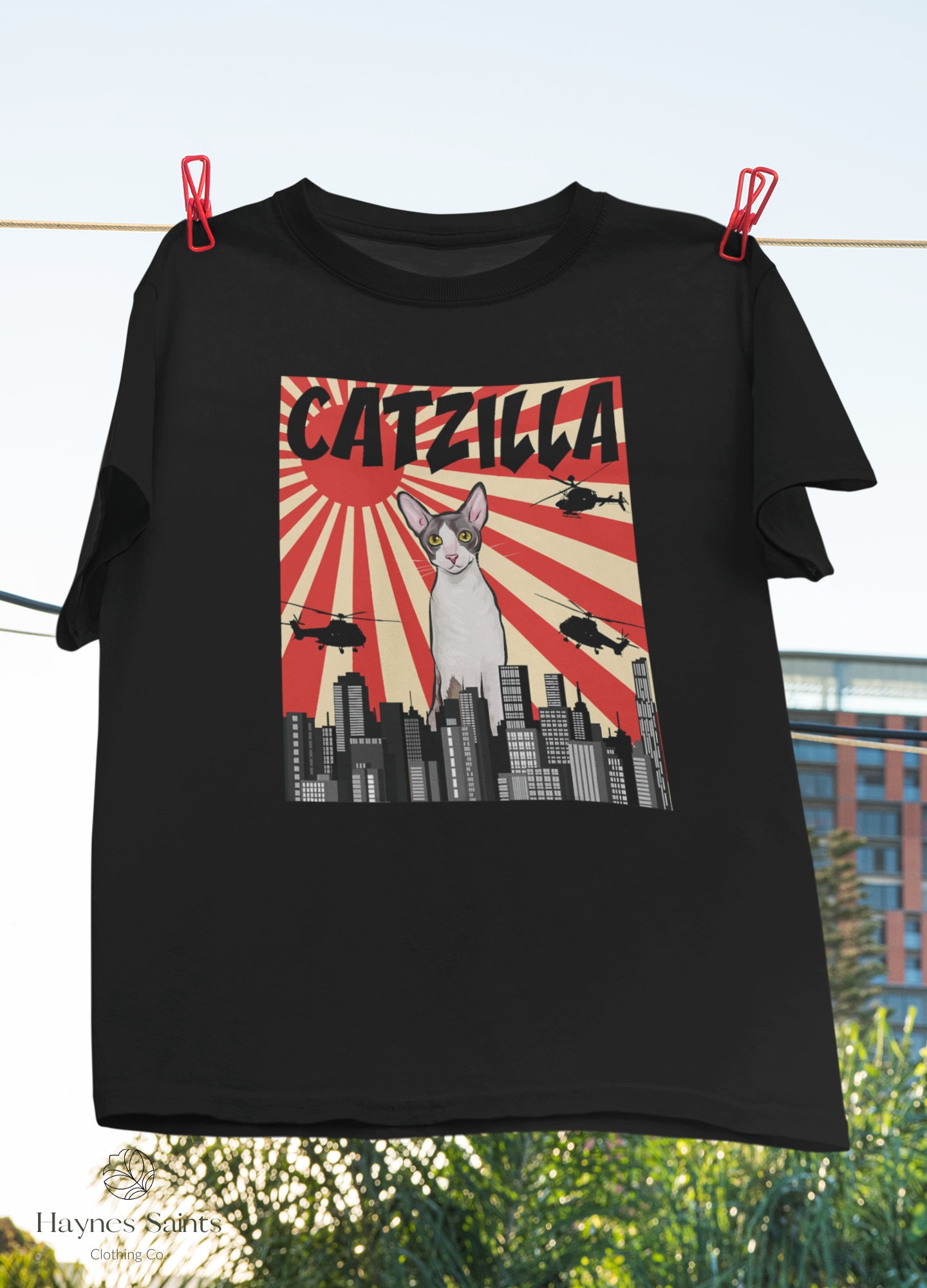 Funny Retro Japanese Catzilla Cornish Rex Cat Vintage T-Shirt, Cat Lover Gift, Catzilla Shirt, Cat Shirt, Vintage Shirt, Cat Japanese Shirt