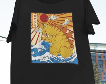 Catzilla Vintage Funny Cute Cat Art Japanese Sunset T-Shirt, Catzilla Shirt, Cat Shirt, Japanese Art Shirt, Cat Japanese Shirt