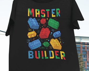 Byggare, tegelstensbyggare, roliga block, mästerbyggare, vintage-t-shirt, byggleksak, mästerbyggare, arkitekt, present till barn