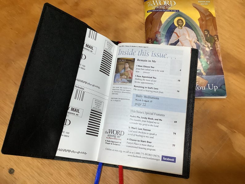 Leather Mass Booklet Cover for the Word Among Us, Miraculous Medal or