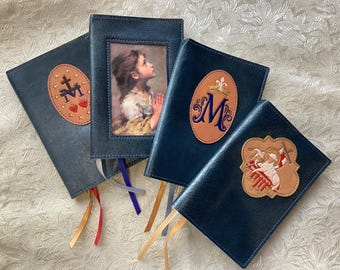 Leather Magnificat cover in Stella Maris blue leather, regular size