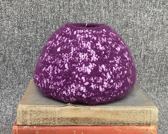 Felted wool pot to display or fill with treasures, collections, flowers, office supplies, or potpourri: Pebbly Purple