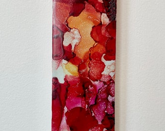 Alcohol ink tile for hanging, handmade, upcycled, Fire Series