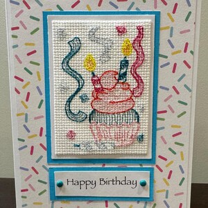 Handcrafted 5x7 Embroidered Happy Birthday Card - Frameable Keepsake
