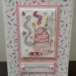 Handcrafted 5x7 Embroidered Happy Birthday Card - Frameable Keepsake