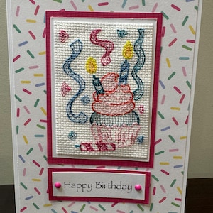 Handcrafted 5x7 Embroidered Happy Birthday Card - Frameable Keepsake