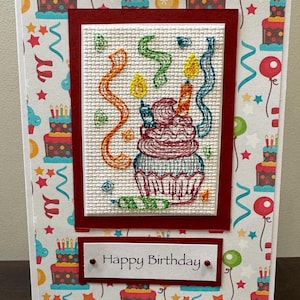 Handcrafted 5x7 Embroidered Happy Birthday Card - Frameable Keepsake