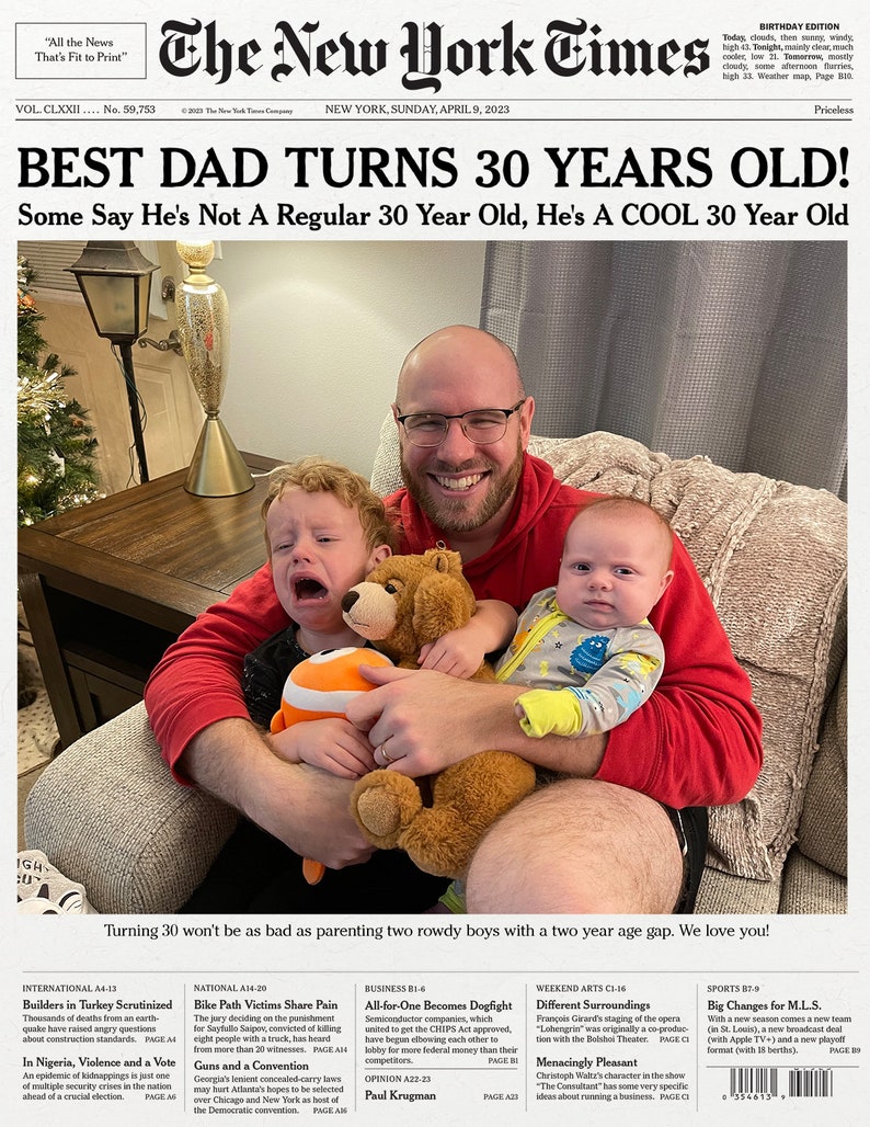 Custom New York Times Newspaper New York Times Front Page Etsy