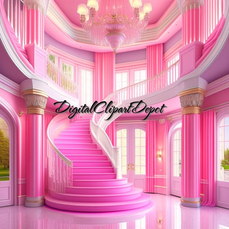 Pink Dream House Backdrop Dollhouse Digital Background Etsy