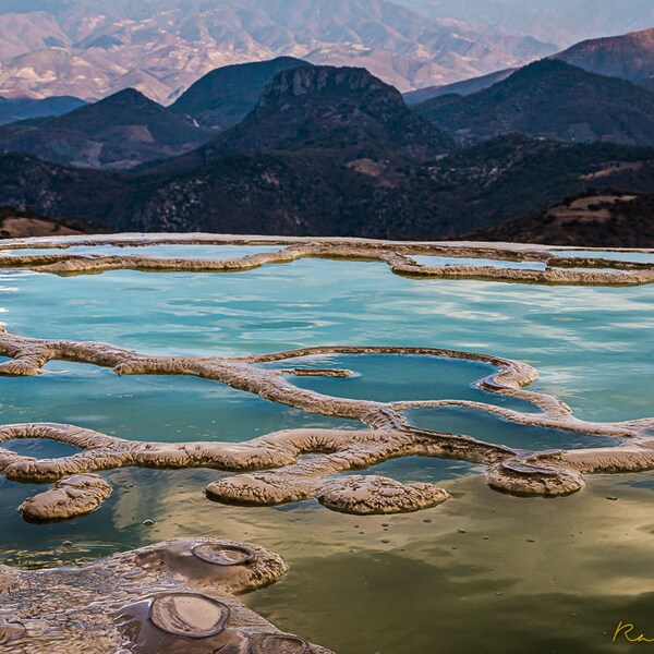 Hierve el Agua, Oaxaca Mexico, Hot Spring Pools, Mountain Landscape, Nature Photography, Desert Landscape, Sunset Wall Art, Mexico Travel