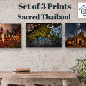 Collezione dei templi buddisti sacri della Thailandia - Set di 3 stampe con inchiostro d'archivio su carta fotografica, tela, metallo o acrilico a scelta.