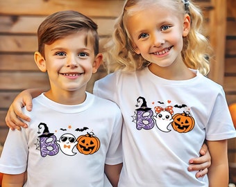 Halloween-kindershirt, boo-halloweenshirt, leuk Halloween-shirt, Ghost Halloween-shirt, leuk spookshirt, spookachtig seizoen, shirt jongensmeisje