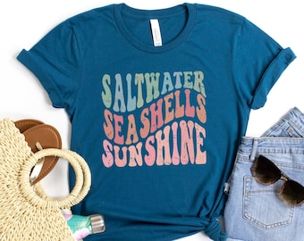 Summer Beach Shirt, Saltwater Seashells Sunshine Shirt, Beach Shirt, Beach Vibes Shirt, Summer Tank Top, Beach Tank Top, Retro Summer Shirt