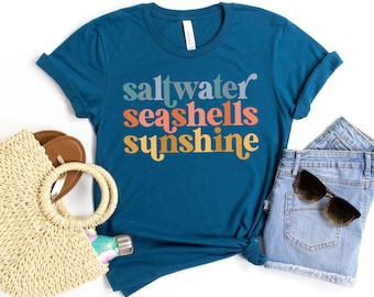 Summer Beach Shirt, Saltwater Seashells Sunshine Shirt, Beach Shirt, Beach Vibes Shirt, Summer Tank Top, Beach Tank Top, Retro Summer Shirt