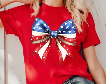 Coquette American Bow Shirt, USA Bow Shirt, Patriotic Bow Shirt, Coquette American Flag Shirt, 4th of July Tee, Women's Patriotic Shirt