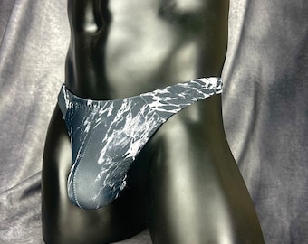 Black Marble Print Thong for Men, Black Thong, Marble Underwear for Men, Abstract briefs.