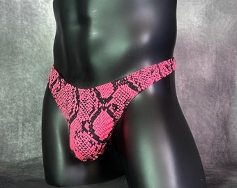 Pink Snake Print Thong, Pink Brief, Animal Print Thong, Black & Pink Underwear