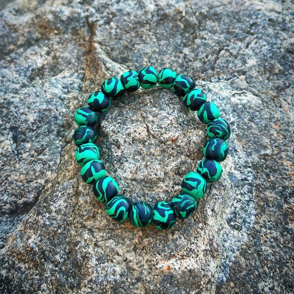 Green & Black Handmade Polymer Clay Bracelet, Jade Colored Clay Bracelet, Men’s Handmade Jewelry, Unisex Bracelet