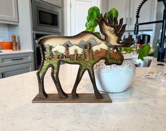 3D Moose 3.0 | Wooden Moose Decor | Elk Decor |  Mountain/Forest | Rustic Deer | Desktop & Wall Decoration | 3D Moose