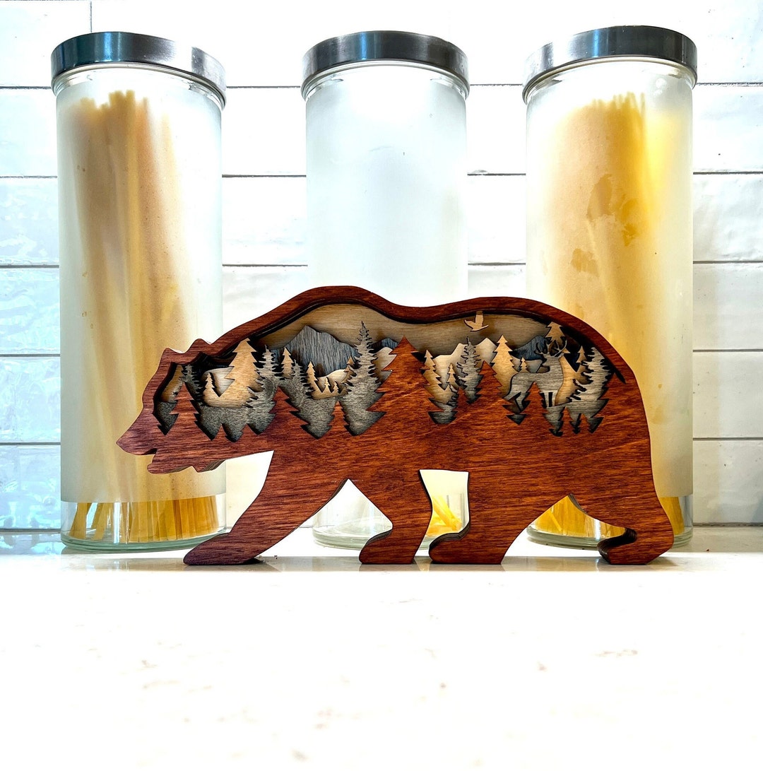 3D Bear Decor 3D Bear Art Wooden Bear Decor Rustic Etsy
