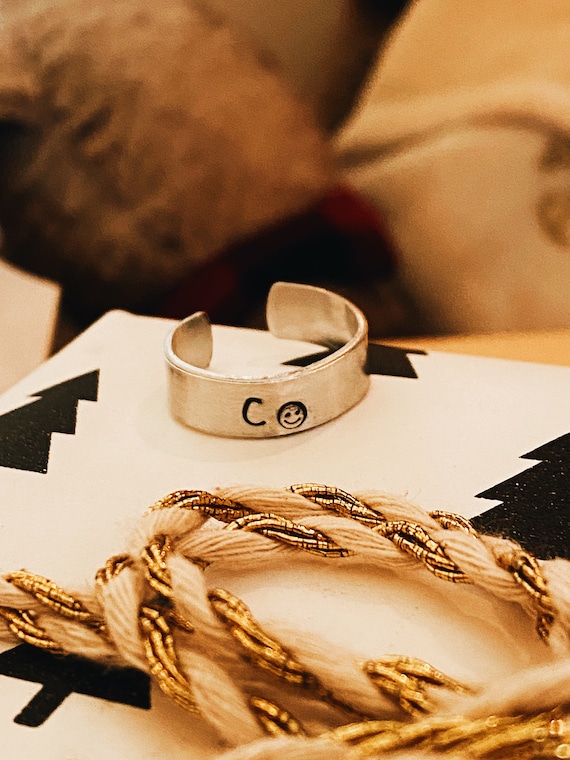 Customized Initial Smiley Face Ring