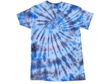 Blue and Black Spiral Tie Dye Short Sleeve T-Shirt, Unisex Children T-Shirts, Unisex Adult T-Shirts