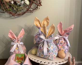 Bolsas de regalo de conejito de Pascua hechas a mano, bolsas de regalo reutilizables para primavera.