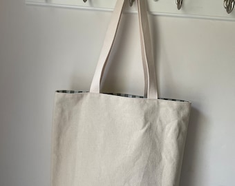 Bolso de lona hecho a mano: interior de cuadros vichy, bolso de hombro para uso diario