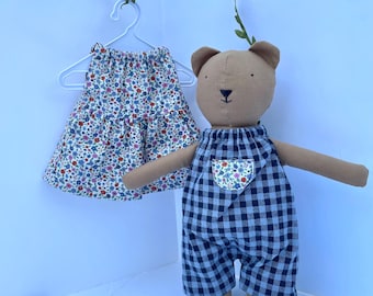 Oso de peluche hecho a mano: mono y vestido extraíbles, juguete de reliquia.