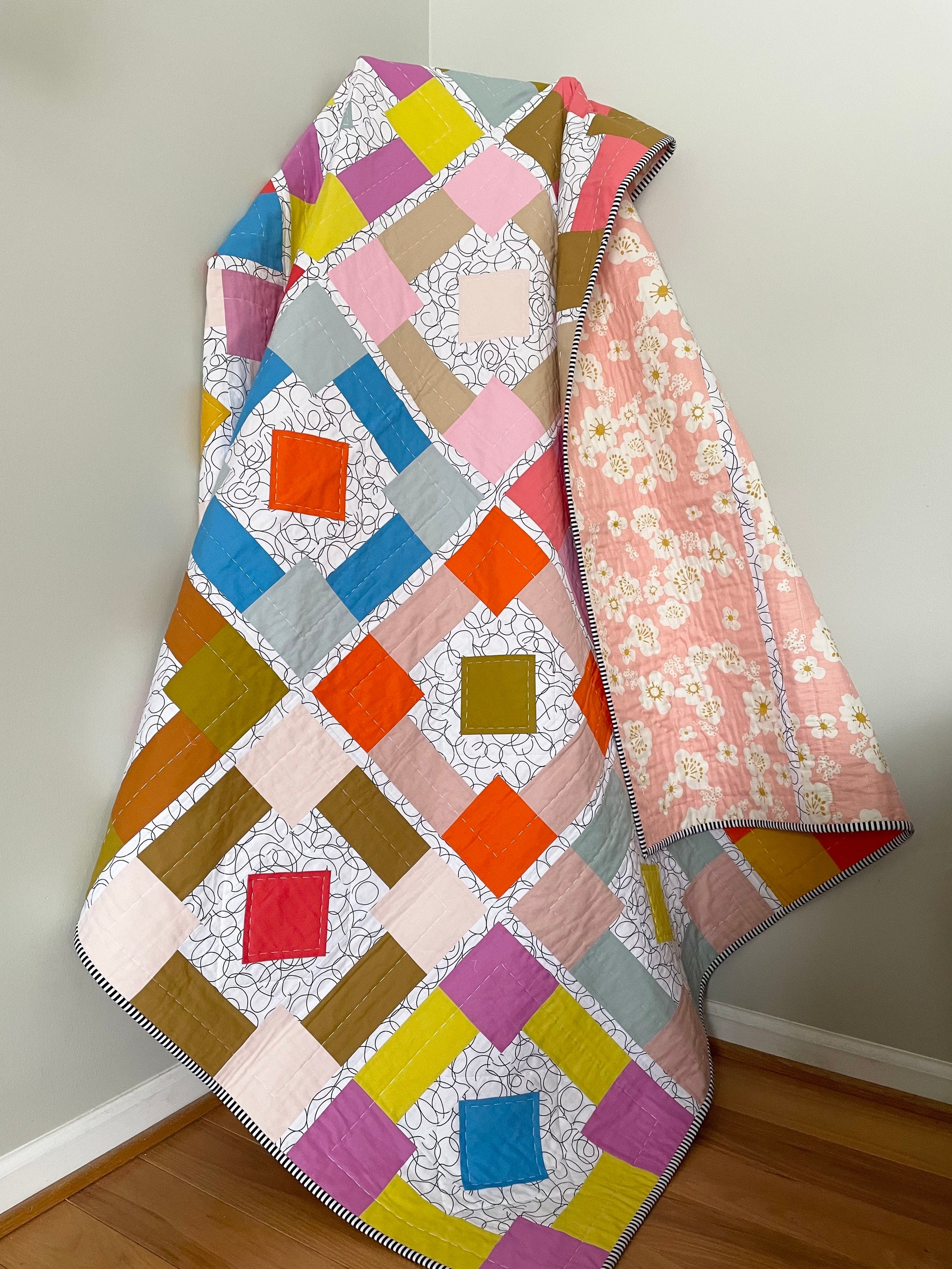 Handmade Modern Quilt-throw Size Quilt Machine and Hand Quilted. - Etsy