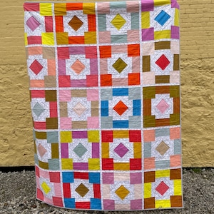 Handmade Modern Quilt-Throw size quilt machine and hand quilted.