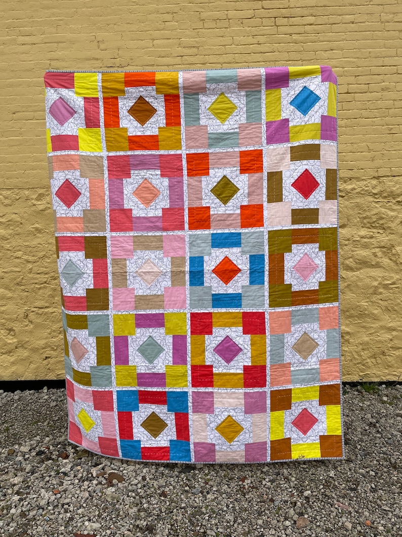 Handmade Modern Quilt-throw Size Quilt Machine and Hand Quilted. - Etsy