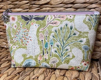 Bolsa de algodón con cremallera hecha a mano: Estampado de ardilla y hongo