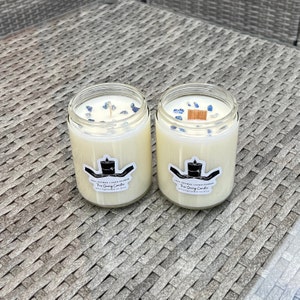 Lapis Lazuli Crystal Candle | Real Crystals | Hand-poured Soy Wax | 10 oz. Jar | Wood Wick Option | 2 Scents | Unscented Option