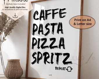 Italian kitchen wall art. Italy food quote print. Rustic cucina decor. Gift for Italian food lovers. Pasta art print.Pizza and Aperol Spritz