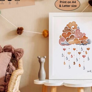 Boho chic Rain Poster. Boho Rain Wall Art. Cloud art print. Earth Tones rain Poster. Rain printable art print. Rain illustration. Rain print